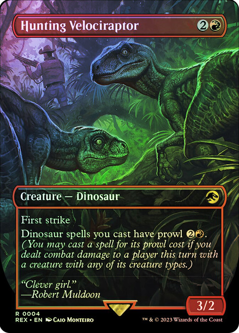 Hunting Velociraptor (Borderless)\nJurassic World Collection\nSingle\nMagic The Gathering