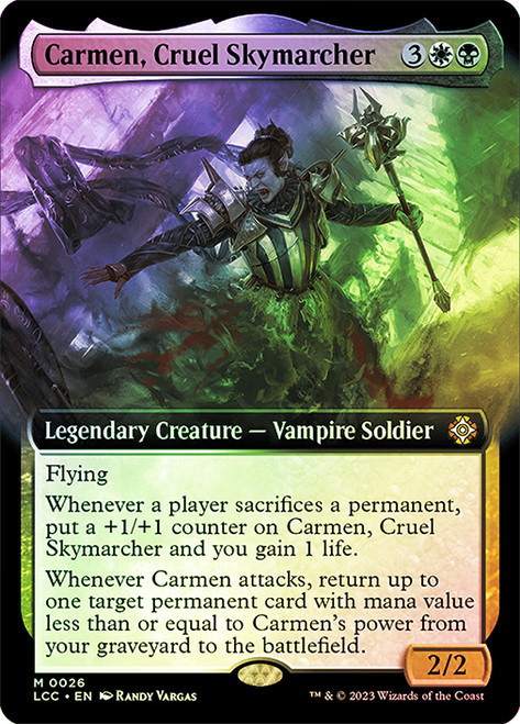 Carmen, Cruel Skymarcher (Extended Art)\nThe Lost Caverns of Ixalan Commander - Variants\nSingle\nMagic The Gathering