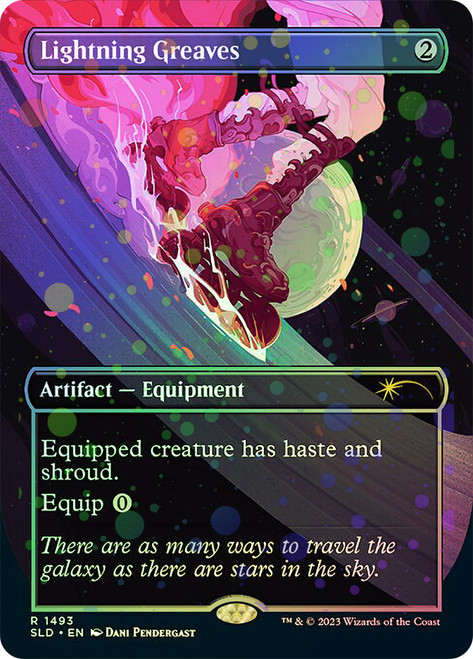 Lightning Greaves (Secret Lair) (#1493) (Borderless) (Galaxy Foil)\nPromo: General - Alternate Foil\nSingle\nMagic The Gathering