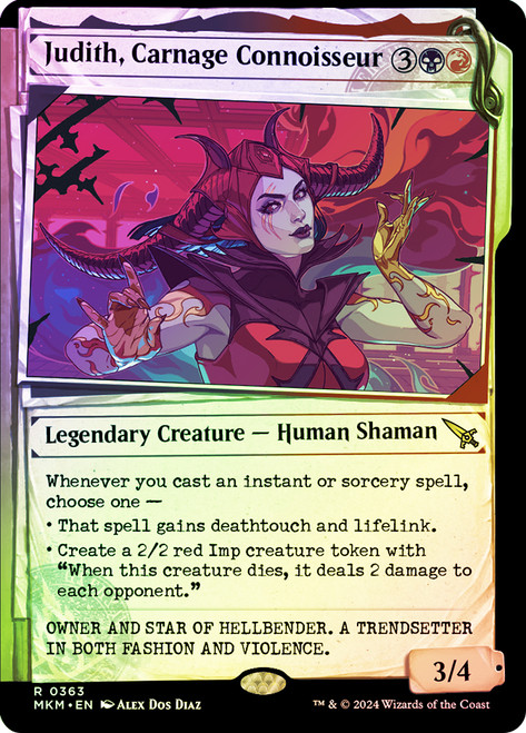 Judith, Carnage Connoisseur (Showcase)\nMurders at Karlov Manor - Variants\nSingle\nMagic The Gathering