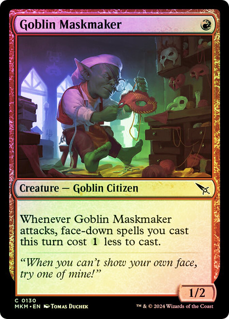 Goblin Maskmaker\nMurders at Karlov Manor\nSingle\nMagic The Gathering