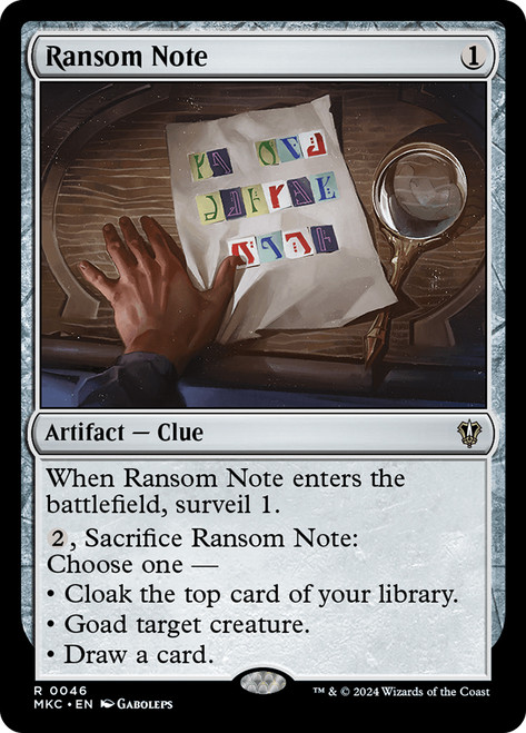 Ransom Note (#046)\nMurders at Karlov Manor Commander\nSingle\nMagic The Gathering