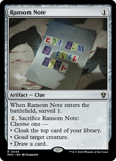 Ransom Note (#048)\nMurders at Karlov Manor Commander\nSingle\nMagic The Gathering