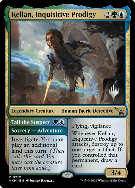 Kellan, Inquisitive Prodigy // Tail the Suspect (Promo Pack) (Murders at Karlov Manor)\nPromo: Planeswalker Stamped\nSingle\nMagic The Gathering
