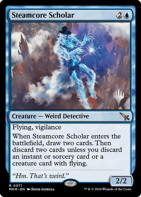 Steamcore Scholar (Promo Pack) (Murders at Karlov Manor)\nPromo: Planeswalker Stamped\nSingle\nMagic The Gathering