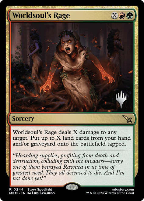 Worldsoul's Rage (Promo Pack) (Murders at Karlov Manor)\nPromo: Planeswalker Stamped\nSingle\nMagic The Gathering