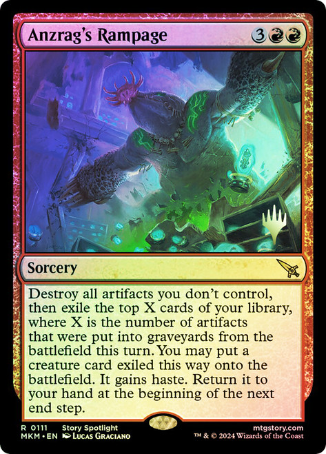 Anzrag's Rampage (Promo Pack) (Murders at Karlov Manor)\nPromo: Planeswalker Stamped\nSingle\nMagic The Gathering