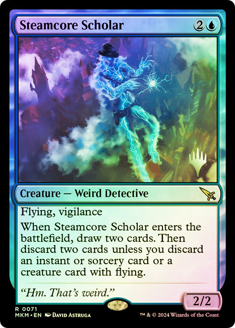 Steamcore Scholar (Promo Pack) (Murders at Karlov Manor)\nPromo: Planeswalker Stamped\nSingle\nMagic The Gathering