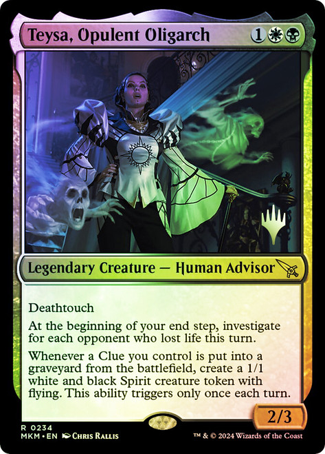 Teysa, Opulent Oligarch (Promo Pack) (Murders at Karlov Manor)\nPromo: Planeswalker Stamped\nSingle\nMagic The Gathering
