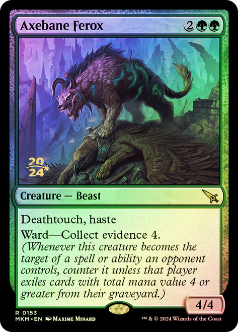 Axebane Ferox (Prerelease) (Murders at Karlov Manor)\nPromo: Date Stamped\nSingle\nMagic The Gathering