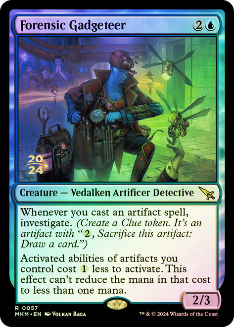 Forensic Gadgeteer (Prerelease) (Murders at Karlov Manor)\nPromo: Date Stamped\nSingle\nMagic The Gathering