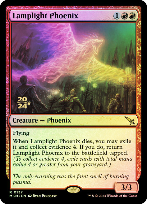 Lamplight Phoenix (Prerelease) (Murders at Karlov Manor)\nPromo: Date Stamped\nSingle\nMagic The Gathering