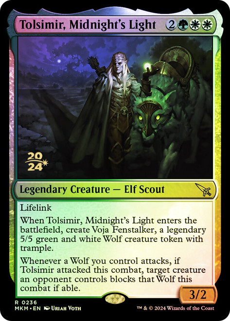Tolsimir, Midnight's Light (Prerelease) (Murders at Karlov Manor)\nPromo: Date Stamped\nSingle\nMagic The Gathering