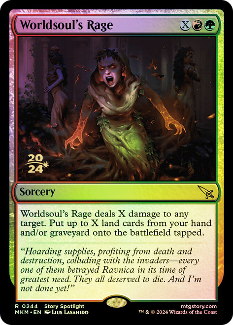 Worldsoul's Rage (Prerelease) (Murders at Karlov Manor)\nPromo: Date Stamped\nSingle\nMagic The Gathering