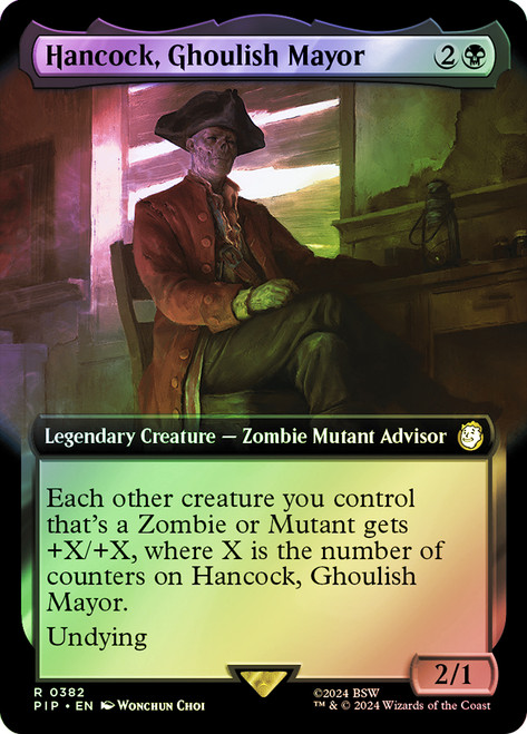 Hancock, Ghoulish Mayor (Extended Art)\nFallout Commander - Variants\nSingle\nMagic The Gathering