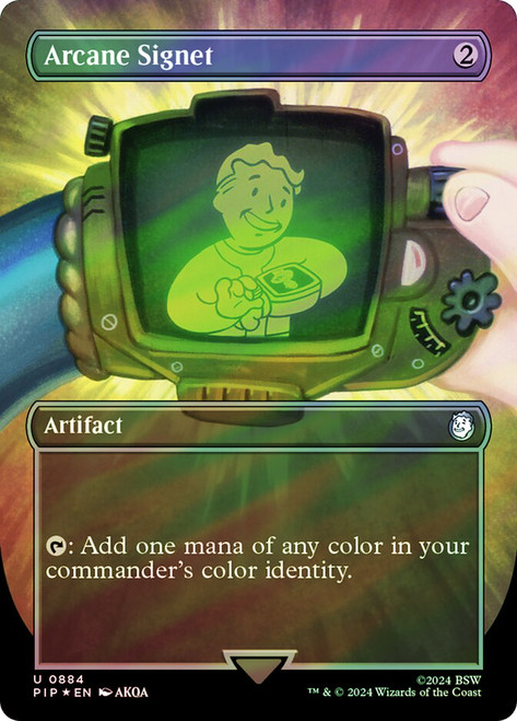 Arcane Signet (Borderless) (Surge Foil)\nFallout Commander - Alternate Foil Variants\nSingle\nMagic The Gathering