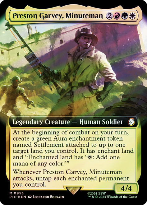 Preston Garvey, Minuteman (Extended Art) (Surge Foil)\nFallout Commander - Alternate Foil Variants\nSingle\nMagic The Gathering