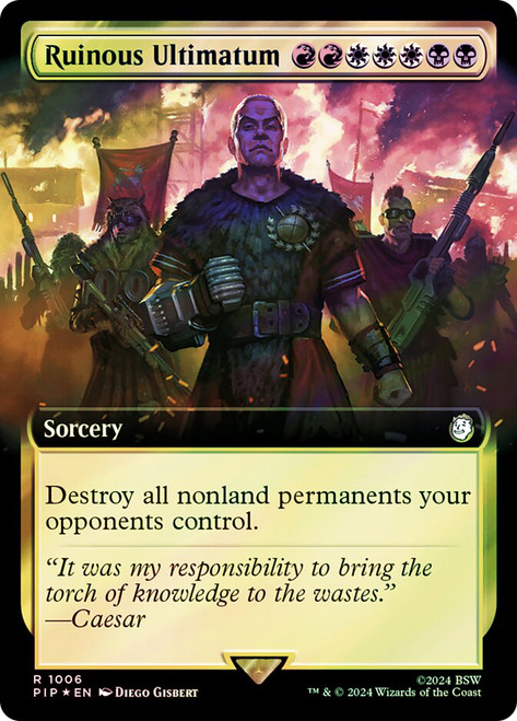 Ruinous Ultimatum (Extended Art) (Surge Foil)\nFallout Commander - Alternate Foil Variants\nSingle\nMagic The Gathering