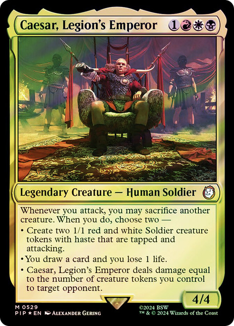 Caesar, Legion's Emperor (Surge Foil)\nFallout Commander - Alternate Foil\nSingle\nMagic The Gathering
