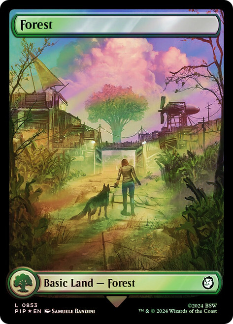 Forest (#853) (Surge Foil)\nFallout Commander - Alternate Foil\nSingle\nMagic The Gathering
