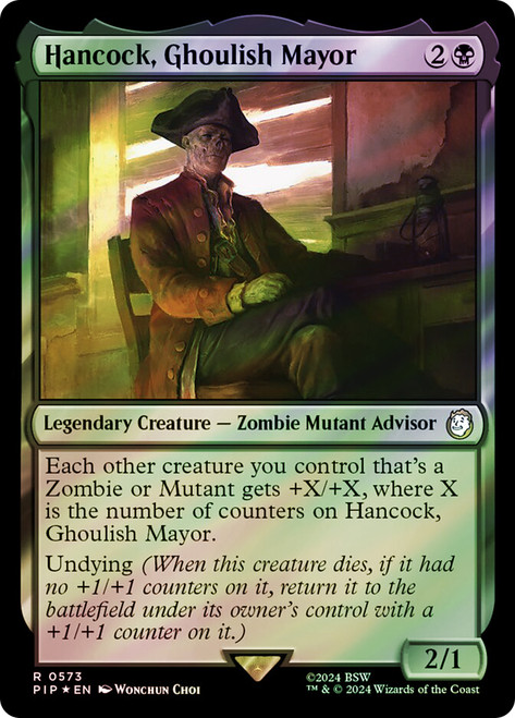 Hancock, Ghoulish Mayor (Surge Foil)\nFallout Commander - Alternate Foil\nSingle\nMagic The Gathering