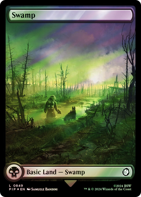 Swamp (#849) (Surge Foil)\nFallout Commander - Alternate Foil\nSingle\nMagic The Gathering