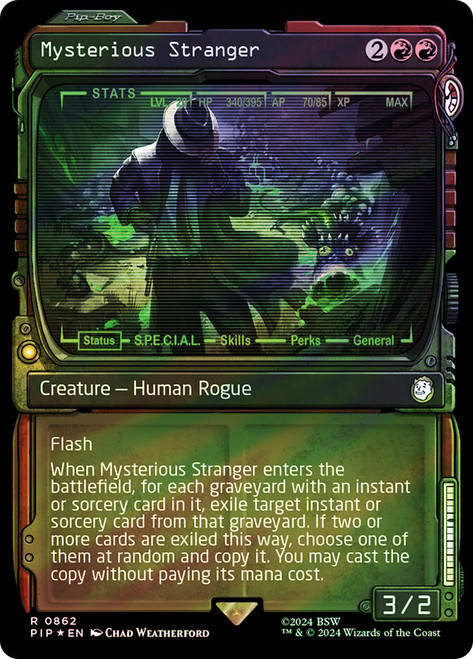 Mysterious Stranger (Showcase) (Surge Foil)\nFallout Commander - Alternate Foil Variants\nSingle\nMagic The Gathering