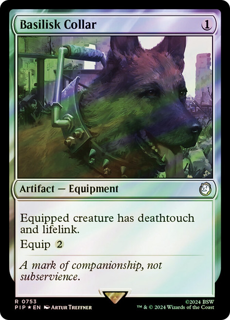 Basilisk Collar (Surge Foil)\nFallout Commander - Alternate Foil\nSingle\nMagic The Gathering