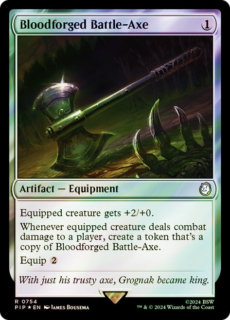 Bloodforged Battle-Axe (Surge Foil)\nFallout Commander - Alternate Foil\nSingle\nMagic The Gathering