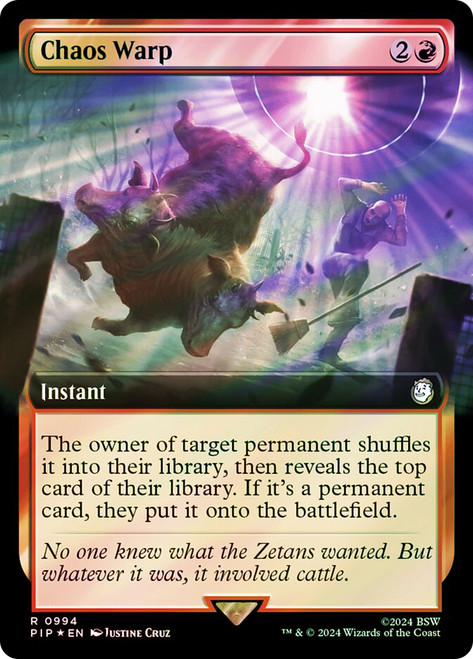 Chaos Warp (Extended Art) (Surge Foil)\nFallout Commander - Alternate Foil Variants\nSingle\nMagic The Gathering