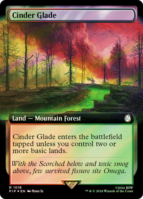 Cinder Glade (Extended Art) (Surge Foil)\nFallout Commander - Alternate Foil Variants\nSingle\nMagic The Gathering