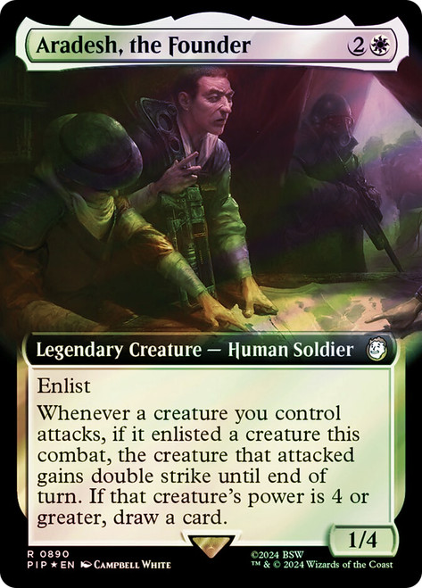 Aradesh, the Founder (Extended Art) (Surge Foil)\nFallout Commander - Alternate Foil Variants\nSingle\nMagic The Gathering