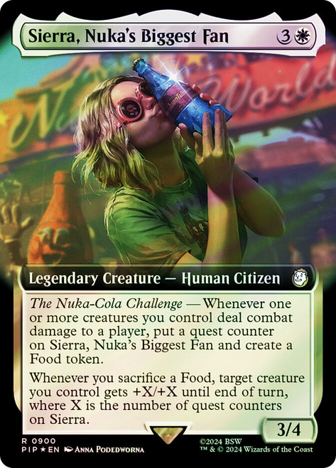 Sierra, Nuka's Biggest Fan (Extended Art) (Surge Foil)\nFallout Commander - Alternate Foil Variants\nSingle\nMagic The Gathering