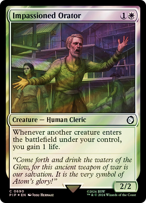 Impassioned Orator (Surge Foil)\nFallout Commander - Alternate Foil\nSingle\nMagic The Gathering