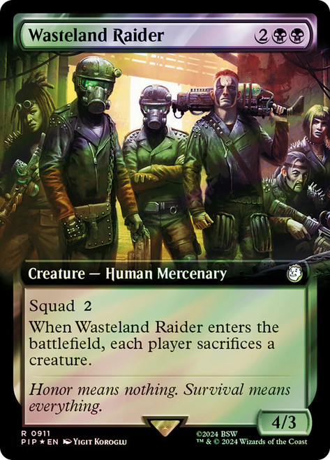 Wasteland Raider (Extended Art) (Surge Foil)\nFallout Commander - Alternate Foil Variants\nSingle\nMagic The Gathering