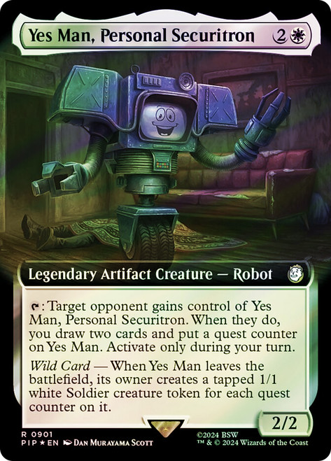 Yes Man, Personal Securitron (Extended Art) (Surge Foil)\nFallout Commander - Alternate Foil Variants\nSingle\nMagic The Gathering