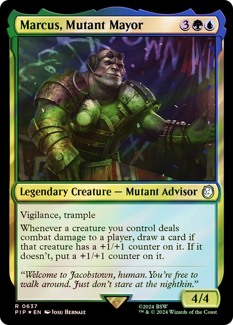 Marcus, Mutant Mayor (Surge Foil)\nFallout Commander - Alternate Foil\nSingle\nMagic The Gathering
