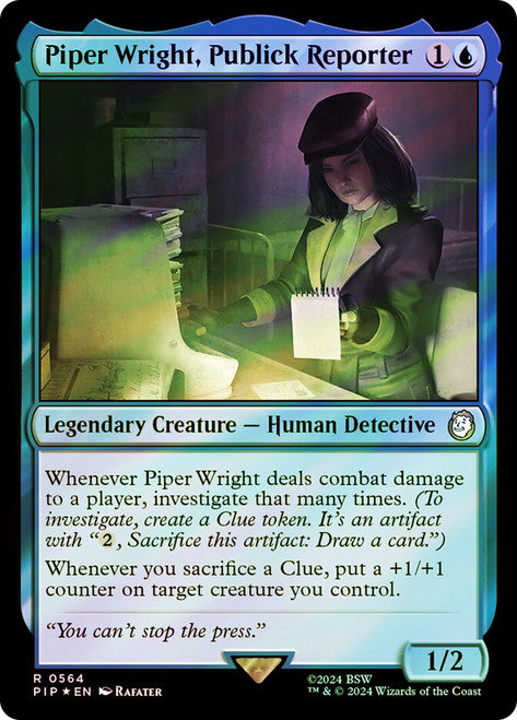 Piper Wright, Publick Reporter (Surge Foil)\nFallout Commander - Alternate Foil\nSingle\nMagic The Gathering