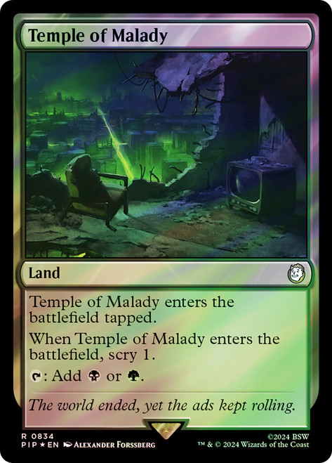 Temple of Malady (Surge Foil)\nFallout Commander - Alternate Foil\nSingle\nMagic The Gathering