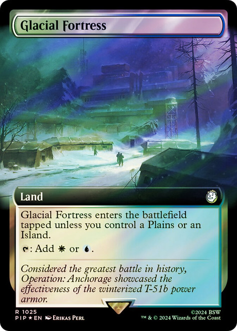 Glacial Fortress (Extended Art) (Surge Foil)\nFallout Commander - Alternate Foil Variants\nSingle\nMagic The Gathering