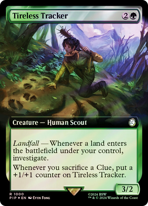 Tireless Tracker (Extended Art) (Surge Foil)\nFallout Commander - Alternate Foil Variants\nSingle\nMagic The Gathering