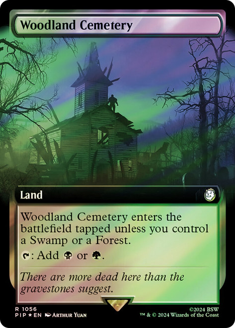Woodland Cemetery (Extended Art) (Surge Foil)\nFallout Commander - Alternate Foil Variants\nSingle\nMagic The Gathering