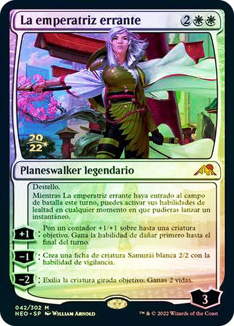 The Wandering Emperor (Prerelease) (Kamigawa: Neon Dynasty)\nPromo: Date Stamped - Spanish\nSingle\nMagic The Gathering