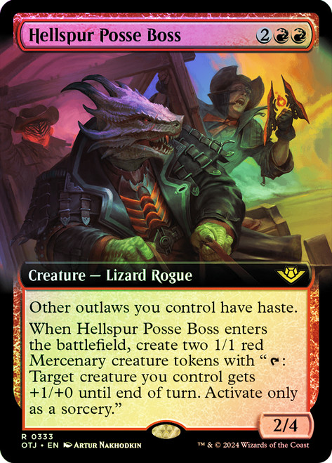 Hellspur Posse Boss (Extended Art)\nOutlaws of Thunder Junction - Variants\nSingle\nMagic The Gathering