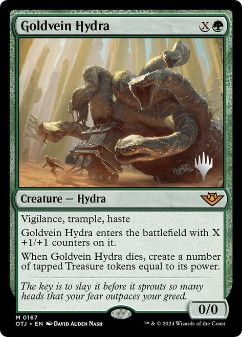 Goldvein Hydra (Promo Pack) (Outlaws of Thunder Junction)\nPromo: Planeswalker Stamped\nSingle\nMagic The Gathering