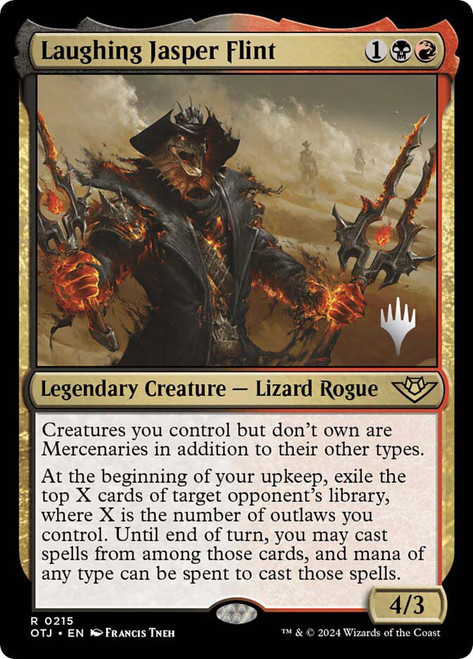 Laughing Jasper Flint (Promo Pack) (Outlaws of Thunder Junction)\nPromo: Planeswalker Stamped\nSingle\nMagic The Gathering