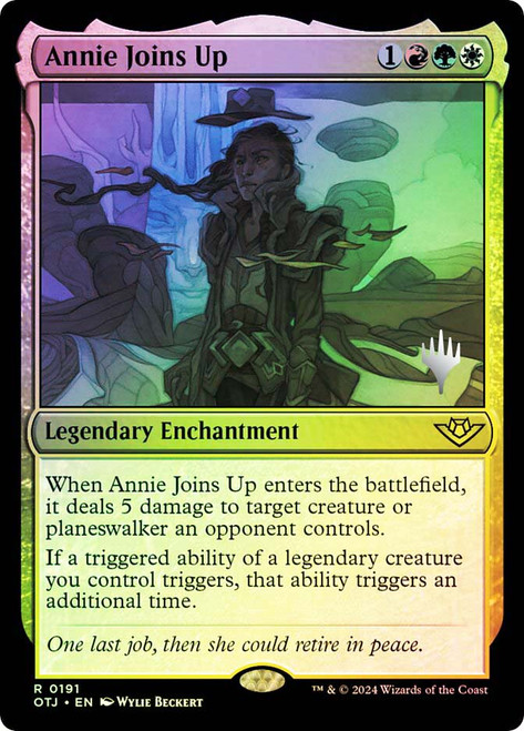 Annie Joins Up (Promo Pack) (Outlaws of Thunder Junction)\nPromo: Planeswalker Stamped\nSingle\nMagic The Gathering