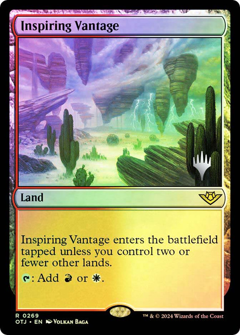 Inspiring Vantage (Promo Pack) (Outlaws of Thunder Junction)\nPromo: Planeswalker Stamped\nSingle\nMagic The Gathering