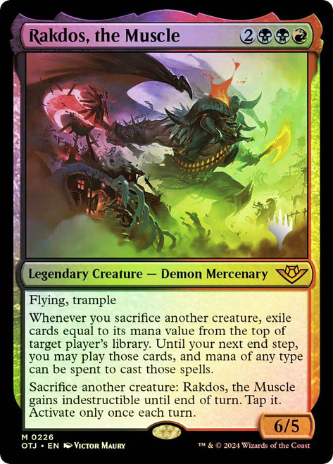 Rakdos, the Muscle (Promo Pack) (Outlaws of Thunder Junction)\nPromo: Planeswalker Stamped\nSingle\nMagic The Gathering