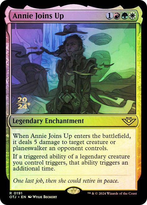 Annie Joins Up (Prerelease) (Outlaws of Thunder Junction)\nPromo: Date Stamped\nSingle\nMagic The Gathering